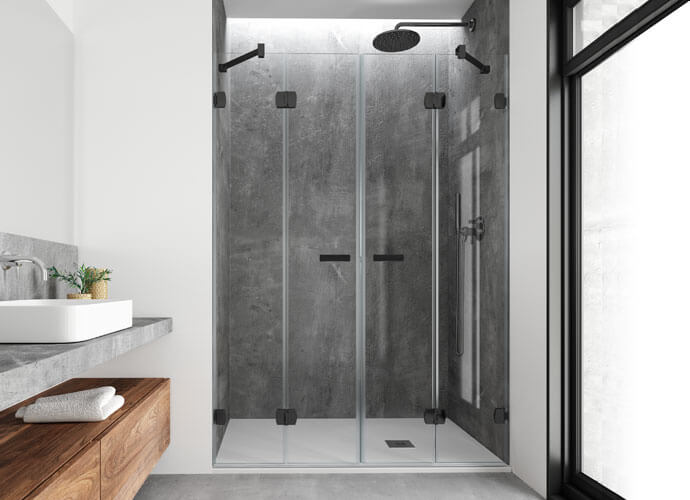 newglass-mampara-bano-plegable-negro-ng226-profiltek mampara abatible Newglass